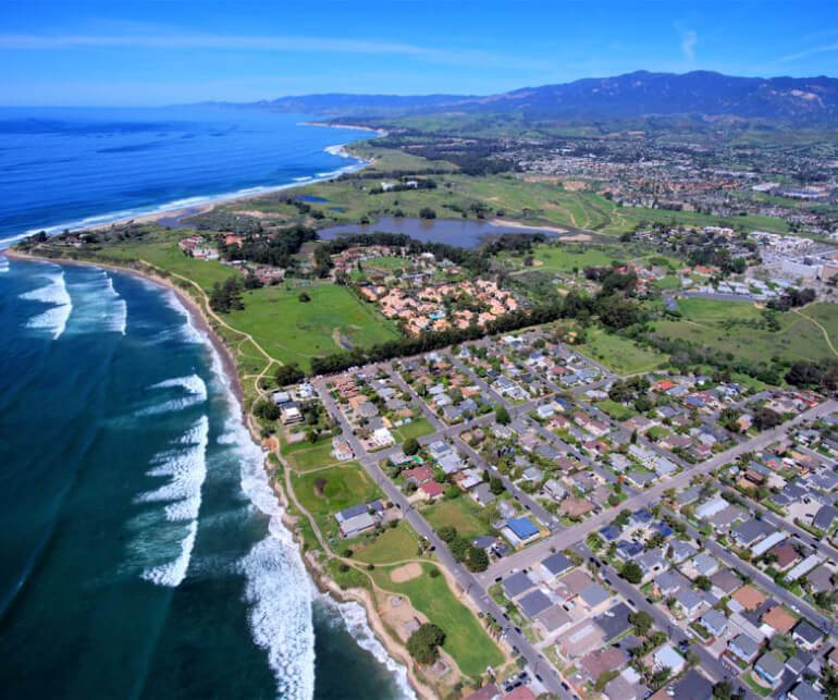 aerial view of the coast and housing communities